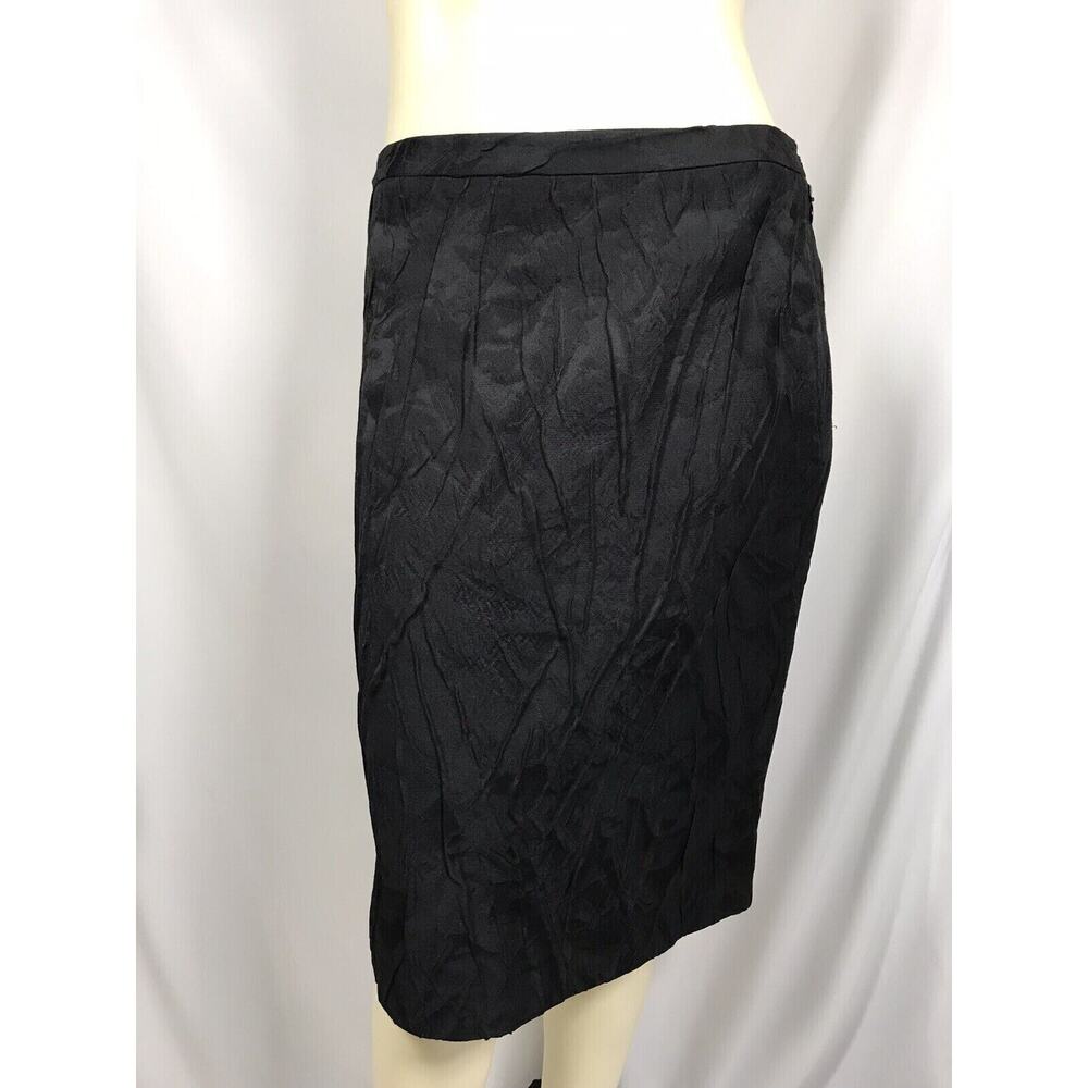 Michael Kors Womens Size 6 Crinkle Pencil Skirt‎ Black Wool Blend Lined Italy